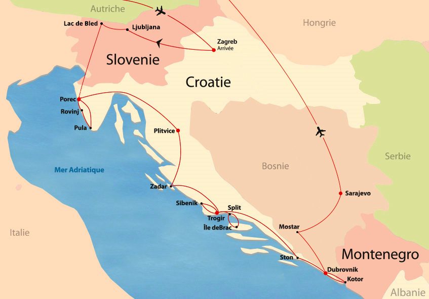 Croatie, Slovénie, Monténégro et Bosnie map Croatie, Slovénie, Monténégro et Bosnie map