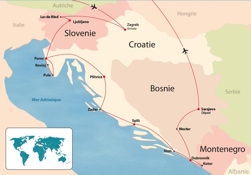 Croatie, Slovénie, Monténégro et Bosnie map Croatie, Slovénie, Monténégro et Bosnie map