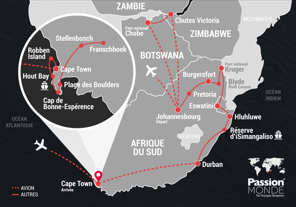 Afrique du Sud, Zimbabwe, Zambie et Botswana map