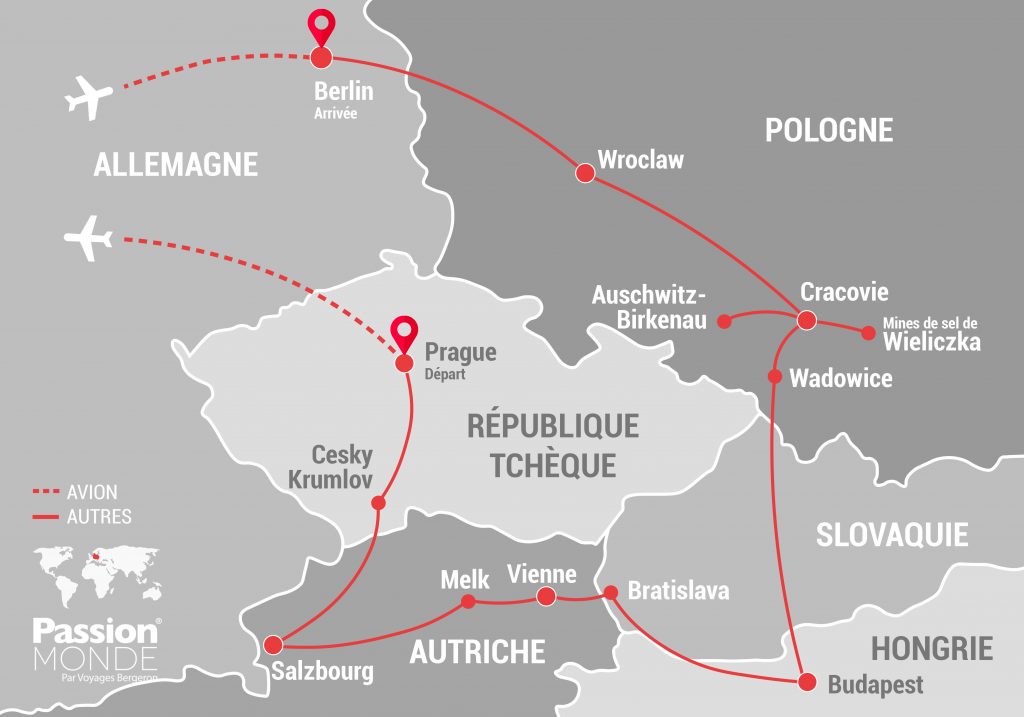 Vienne, Prague, Budapest, Berlin... map