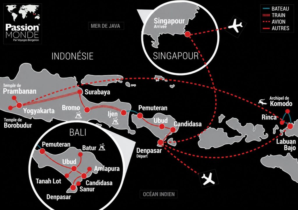 Bali, Indonésie et Singapour map